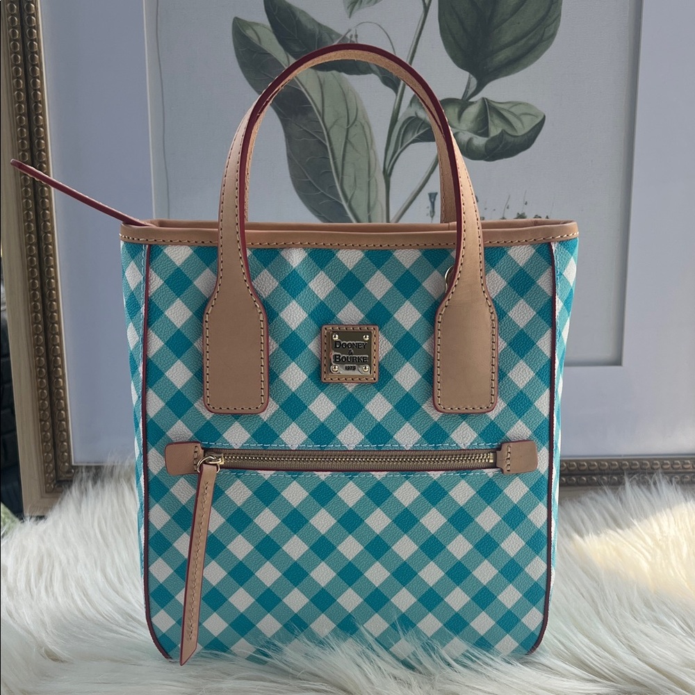 NEW Dooney & Bourke Teal and White Checkered Tote